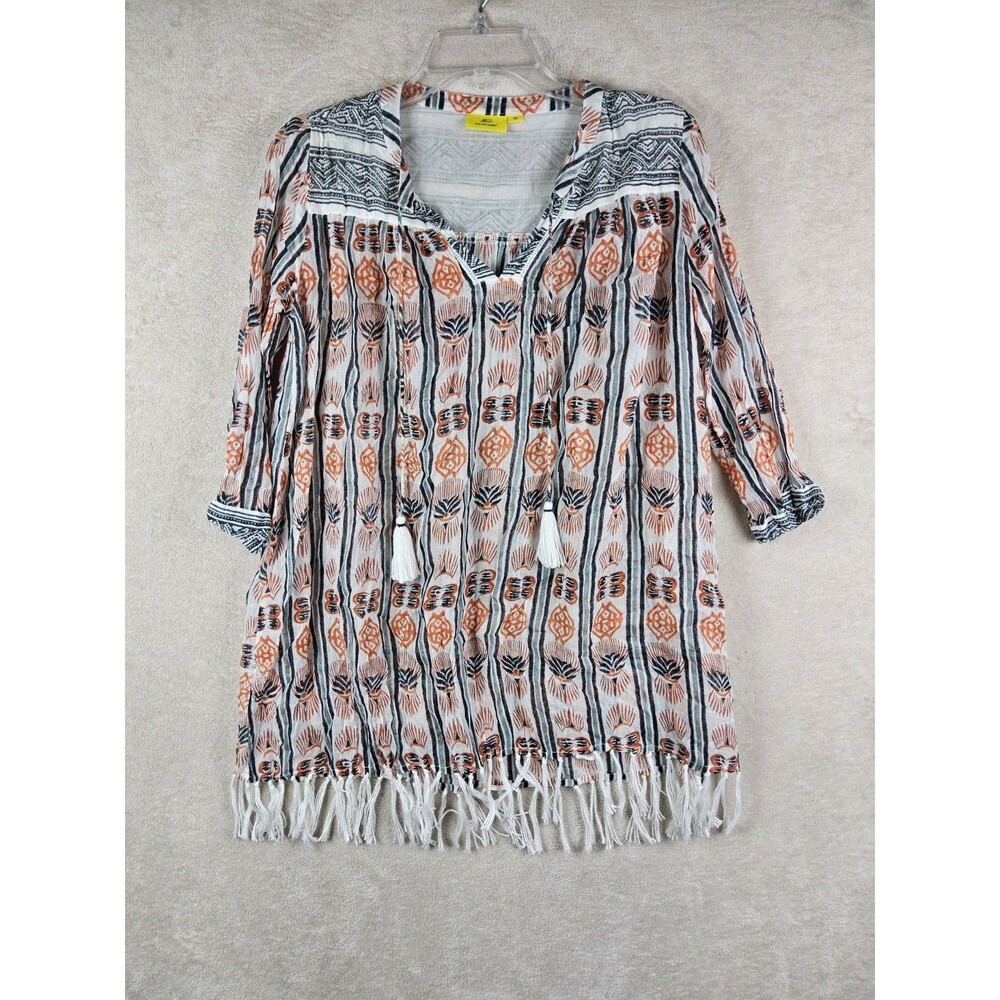 Roller Rabbit Women's 3/4 Sleeve Boho V Neck Tunic Top Size XS